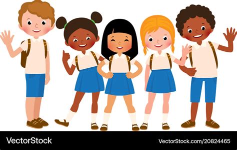 Group Of Happy Children In School Uniform Vector Image