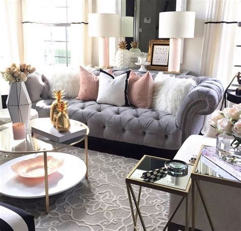 Rose Gold Accessories Instead Living Room Transformation Glam Living Room Living Room Grey