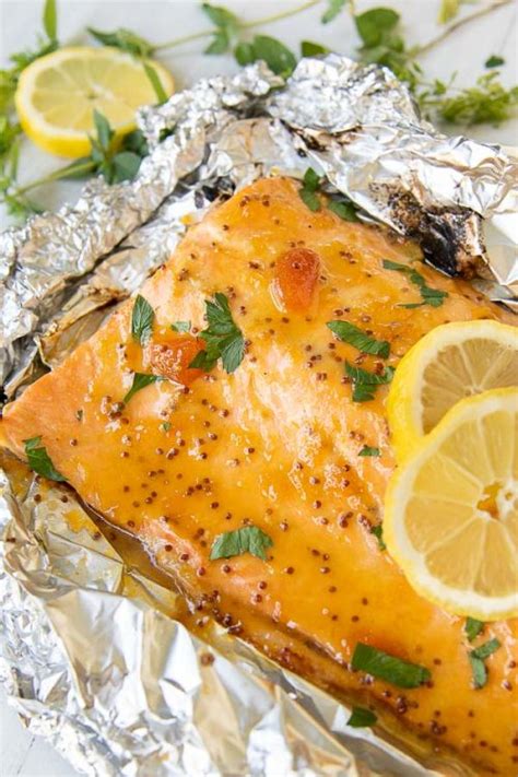 Grilled Salmon In Foil Best Salmon Recipe With Sticky Mustard Glaze