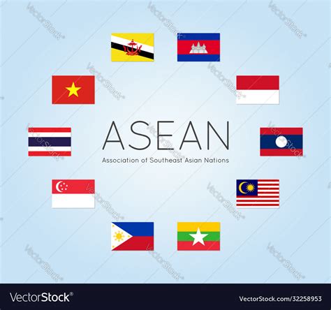 Asean Countries Flags Flat Style Royalty Free Vector Image