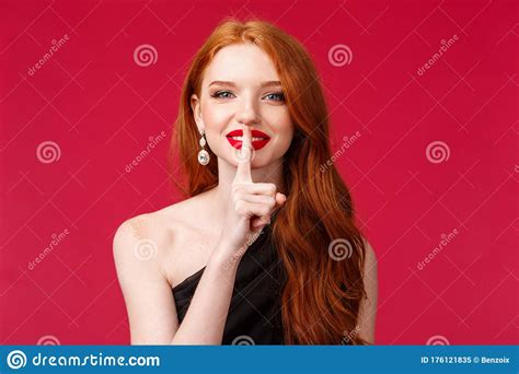 Close Up Portrait Of Dreamy And Pretty Redhead Woman With Long Curly