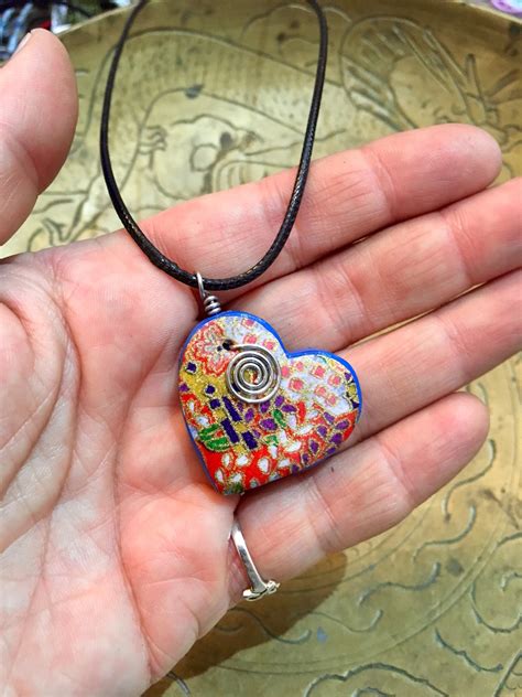 Heart Necklace Polymer Clay Necklace Artisan Pendant Handmade