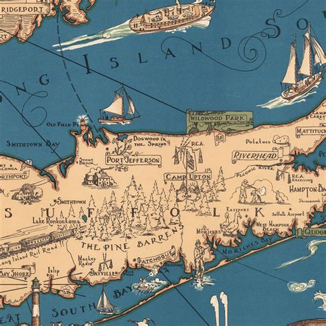 Map Of Long Island Classic Pictorial Historic Map Etsy