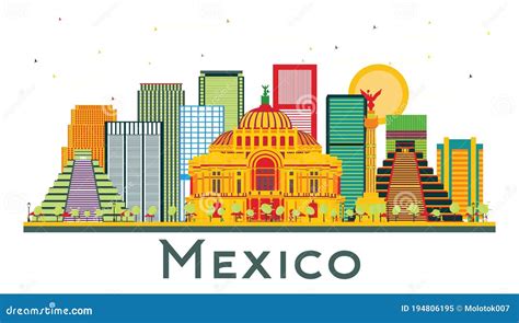 Mexico City Skyline With Color Buildings Isolated On White Stock Vector