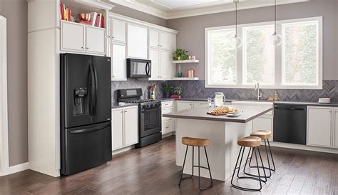 A kitchen without a refrigerator is like food without salt. Image result for matte black appliances with white shaker ...