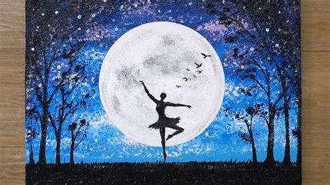 How To Draw A Girl Dancing Under Moonlight Acrylic Painting 483
