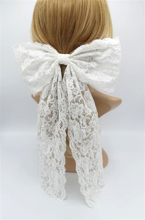 floral lace hair bow wedding hair bow for women etsy