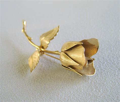 Vintage Gold Rose Brooch Pin By Giovanni