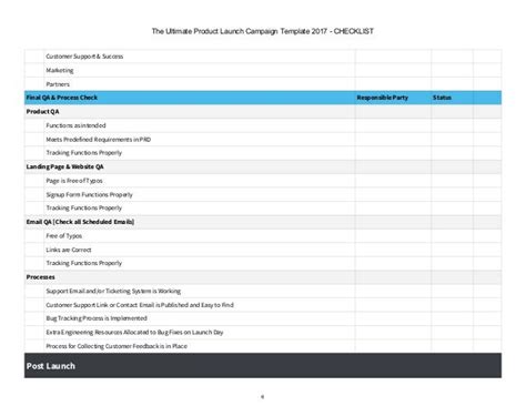 2018 Product Launch Checklist Template Excel