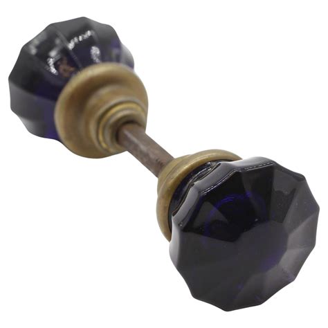 Antique Dark Purple Octagon Glass Doorknob Set W Brass Shank
