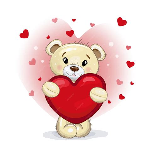 Premium Vector Cute Teddy Bear With A Red Hear Teddy Bear With Hearts Illustration For