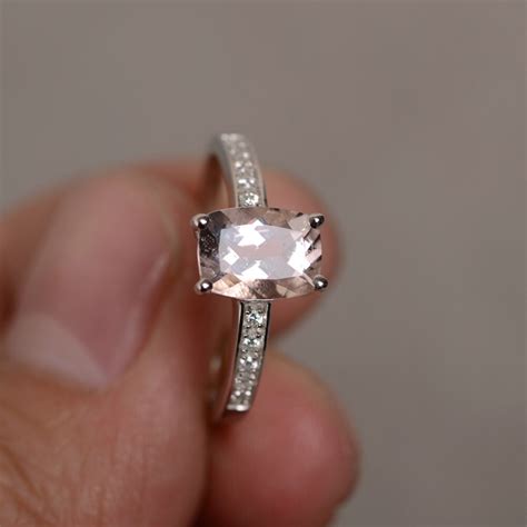 Natural Morganite Ring Pink Gemstone Ring Sterling Silver Ring Etsy