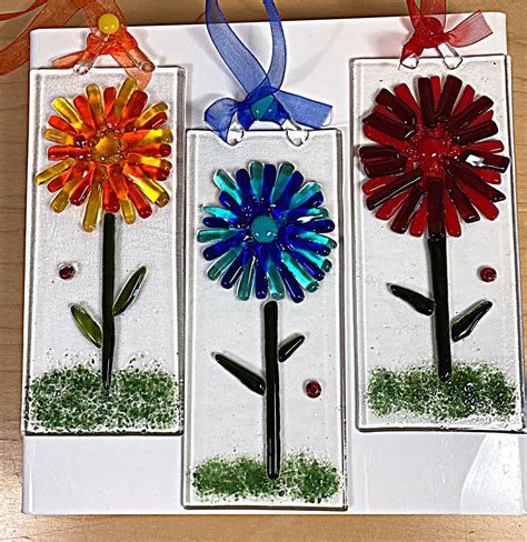 Whimsical Fused Glass Flower Sun Catchers In Reds Blues Or Etsy