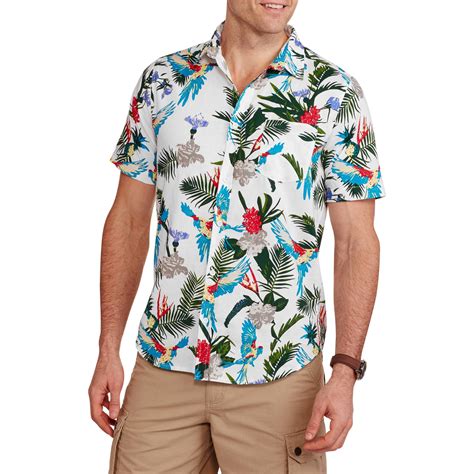 Straight Faded Mens Short Sleeve Woven Tropical Bird Print Hawaiian Shirt