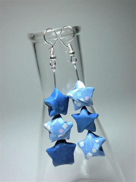 Custom Origami Stars Dangling Drop Earrings Plain And Origamistars
