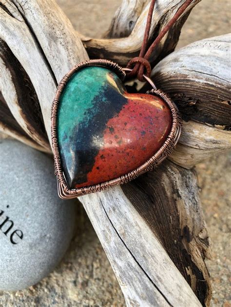 Sonoran Sunrise Heart Wire Wrapped Pendant In Antiqued Copper Etsy
