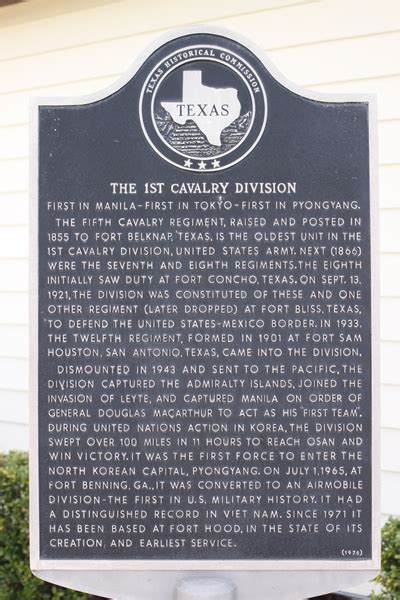 Texas Historic Marker First Cavalry Division Fort Cavazos