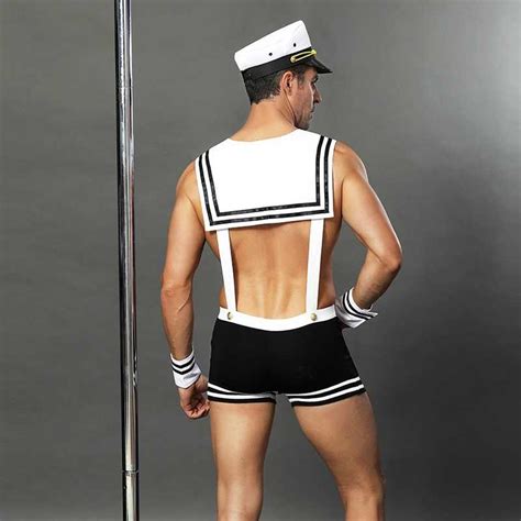 Mqupin 3pcs Men Pirate Costume Hot Erotic Sexy Slim Fit White Seaman