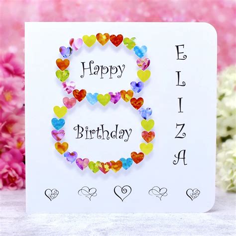 8th Birthday Card Hearts Personalised In 2021 Birthday Cards