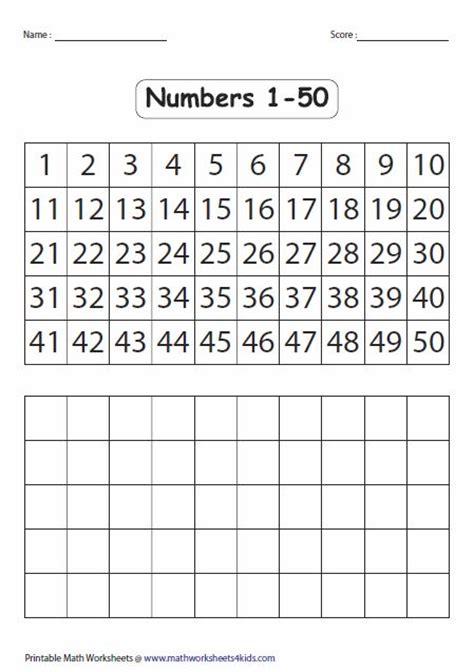 To 50 square root table. fill in the blank number chart 1-50 | 10 Best Images of ...