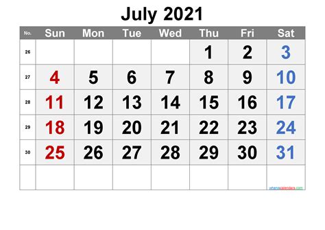 Free Printable Calendar 2021 July Free Premium