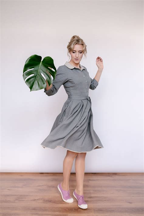 Linen Grey Dress Tailor Made By Cozyblue Lithuania Grey Long