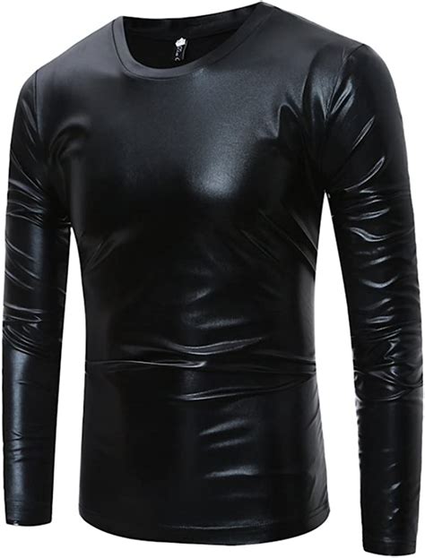 Igeon Mens Metallic Faux Leather Long Sleeve T Shirts Top Underwear