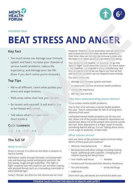 Toolbox Talk 6 Beat Stress And Anger Pdf 3 Days Trial Video Mens