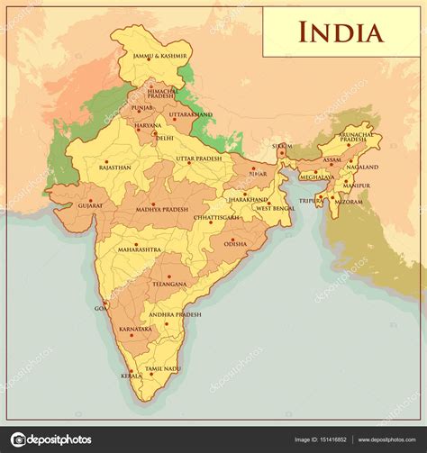 Physical Map Of India With Different State Stock Vector Image By