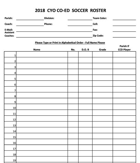 49 Printable Soccer Roster Templates Soccer Lineup Sheets