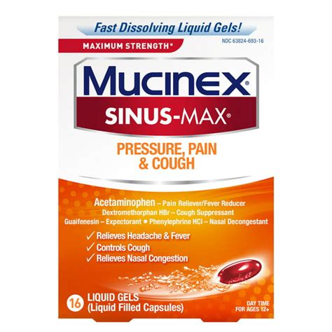 Mucinex Sinus Max Max Strength Pressure Pain And Cough Liquid Gels 16ct