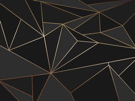 Polígono Abstracto Negro Artístico Geométrico Con Fondo De Línea Oro