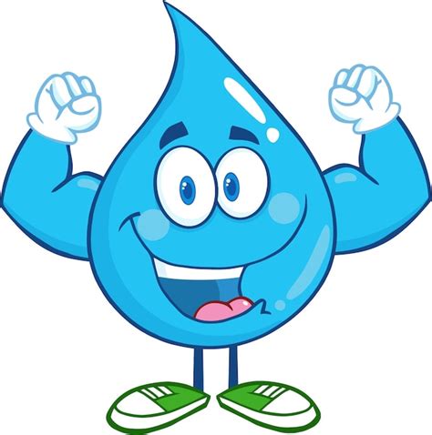 Premium Vector Water Drop Cartoon Mascot Character Showing Muscle Arms