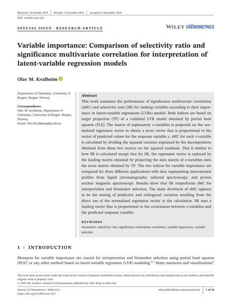 Pdf Variable Importance Comparison Of Selectivity Ratio And