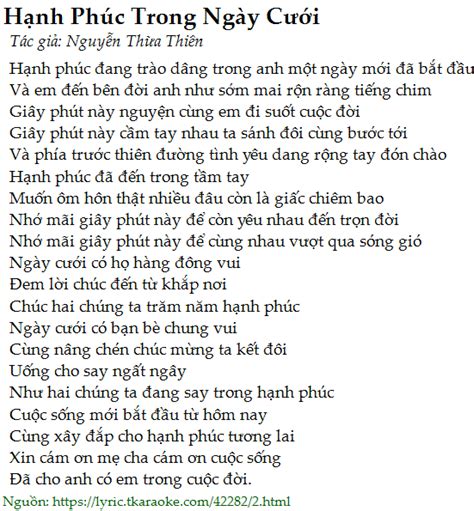 Loi Bai Hat Hanh Phuc Trong Ngay Cuoi Nguyen Thua Thien Co Nhac Nghe