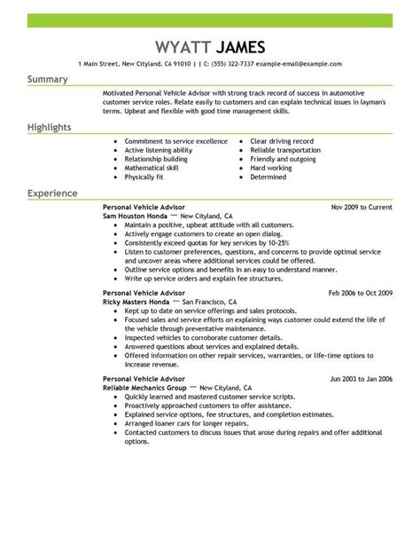 Removed and replace/rebuild, performed tests. Best Personal Vehicle Advisor Resume Example From Professional Resume Writing Service