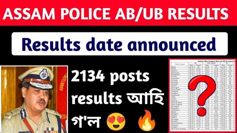 Assam Police AB UB Results Date Announced 2134 Posts Results Date