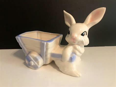 Vintage Bunny And Cart Ceramic Planter Stamped By The Artist Etsy Uk