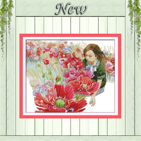 The Girl In The Flowers Home Decor Painting Counted Printed On Canvas