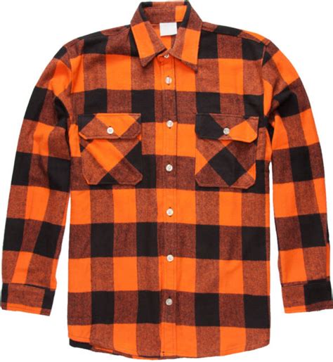 Orange Extra Heavyweight Brawny Buffalo Plaid Flannel Shirt Ebay