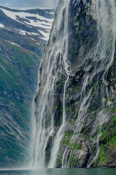 The Famous Seven Sisters Waterfall In The Geiranger Fjord Stock Photo