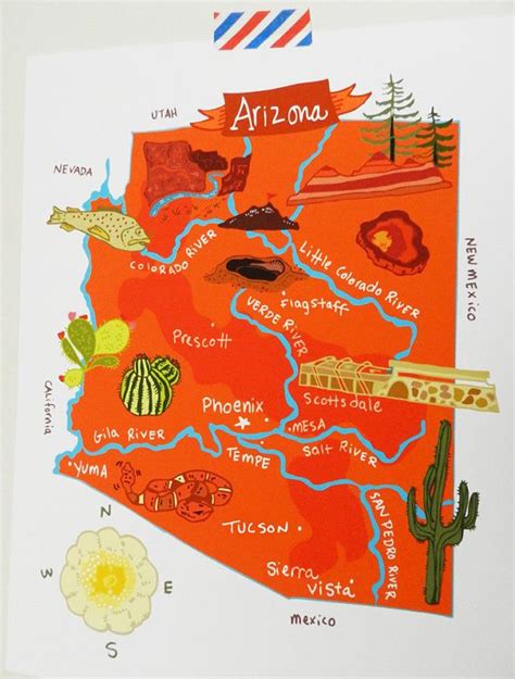 Arizona Illustrated Map 8x10 By Helloniccoco On Etsy 2000 Sedona