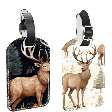 Square 2Pack PU Leather Jungle Elk Cruise Luggage Tag with Privacy