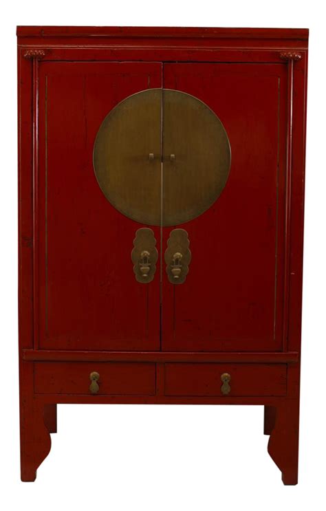 Red Lacquered Armoire Cabinets With Brass Hardware in 2021 | Red lacquer, Red cabinets, Armoire