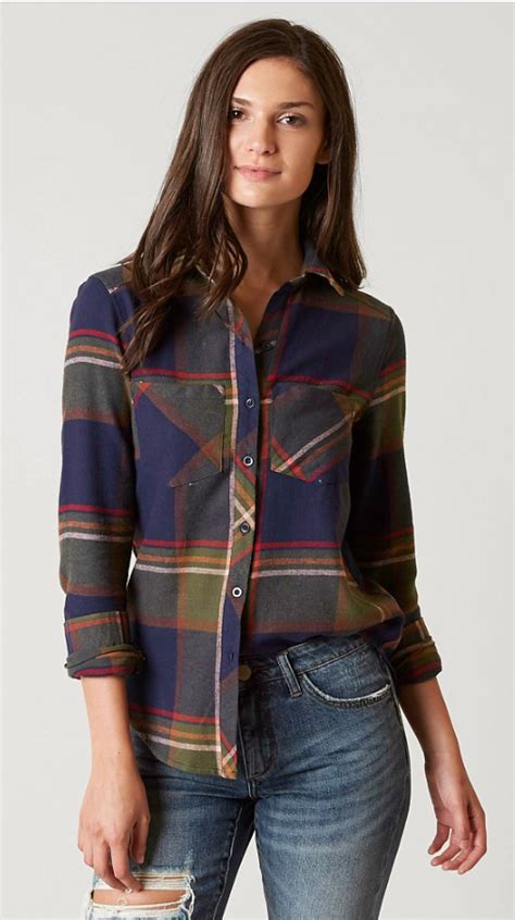 Flannels For Fall Daytrip Plaid Shirt Buckle Women Shirts Blouse