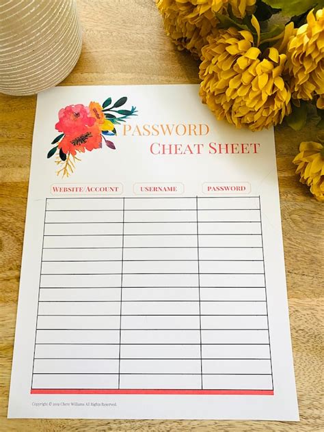 Password Cheat Sheet Printable Etsy