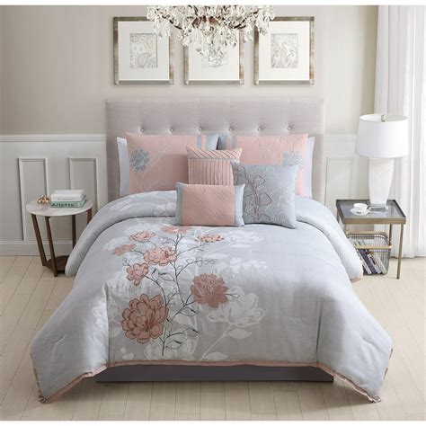 Mainstays 7 Piece Floral Embroidered Roses Comforter Set Full Queen