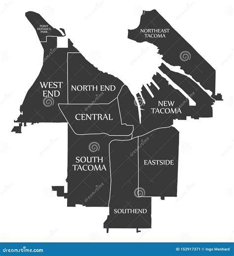 Tacoma Washington City Map Usa Labelled Black Illustration Cartoon