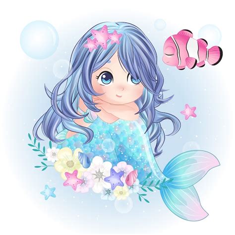 Premium Vector Hand Drawn Cute Mermaid Character