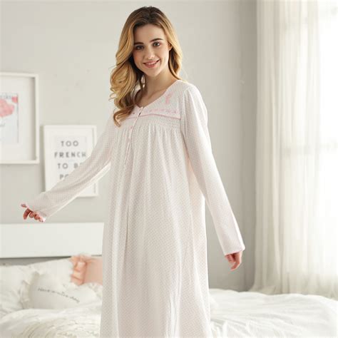 Keyocean Nightgowns For Women 100 Cotton Embroidered Printing Long